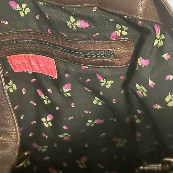 Betsy Johnson Brown Hobo. Black flowered interior - Picture 3 of 4